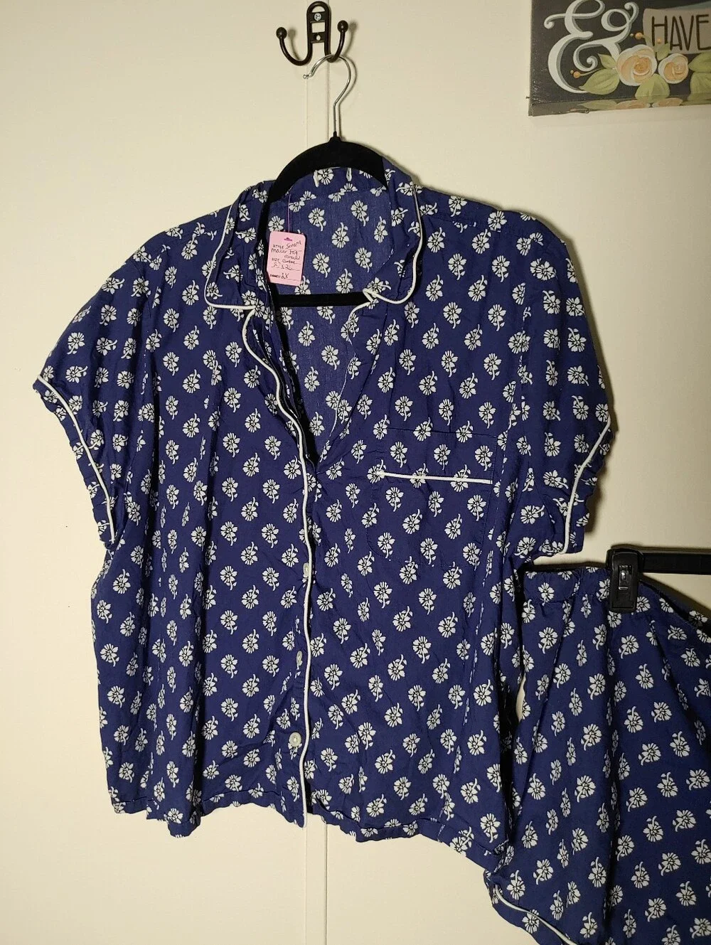 Sonoma 2X Gorgeous blue White Floral Short Sleeve Pajama Set